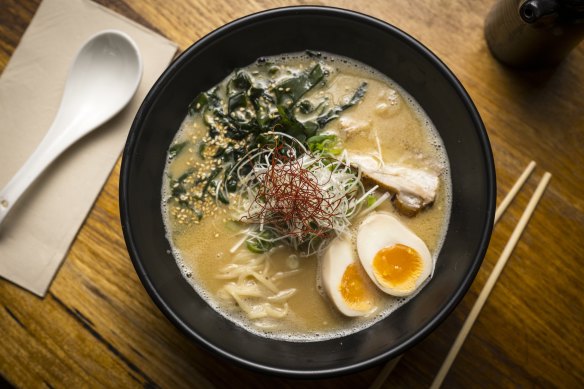 Misoya Special ramen with pork belly, jammy egg and miso.