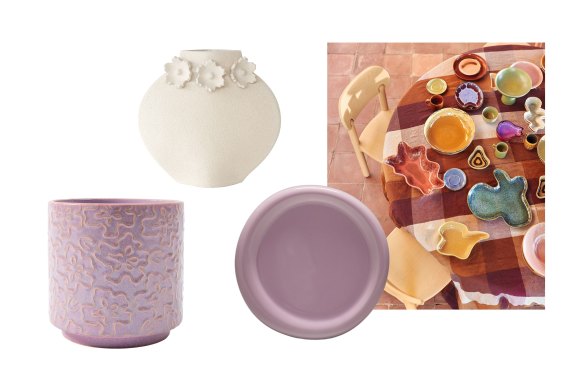 “Blossom” pot; “Sculptural Flowers” vase; Snack plate; Assorted ceramics.  