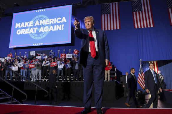 Former US president Donald Trump  at a campaign rally in New Hampshire.