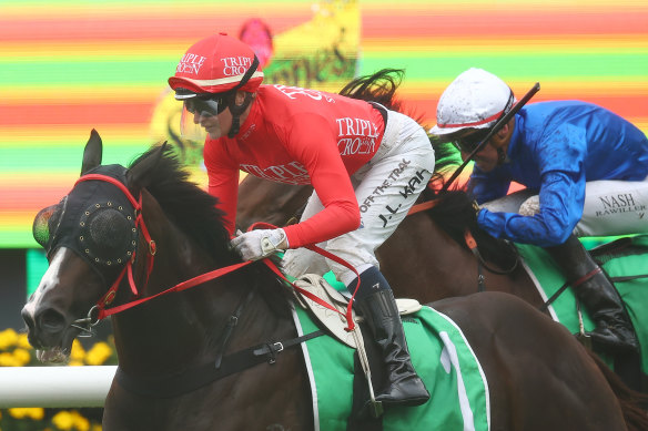 Mazu lands the Hall Mark Stakes at Randwick.