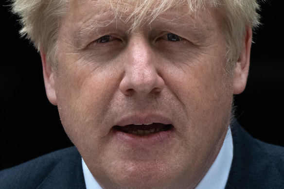 British Prime Minister Boris Johnson  announces his resignation outside 10 Downing Street on July 7.