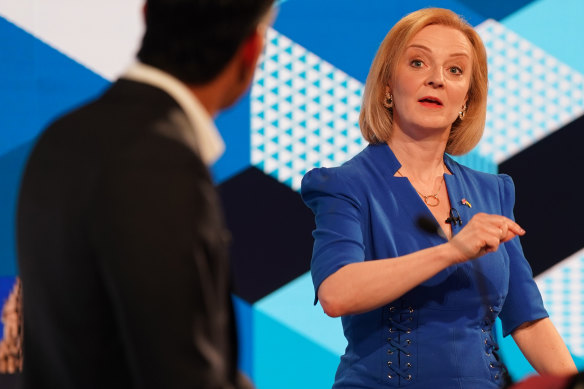 Rishi Sunak and Liz Truss take part in the BBC leadership debate.