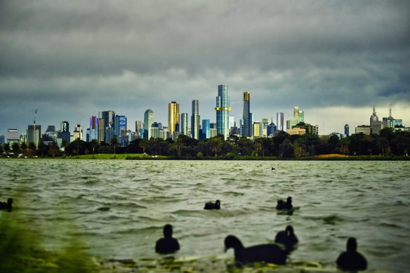 Melburnians swimming in Albert Park Lake in August.