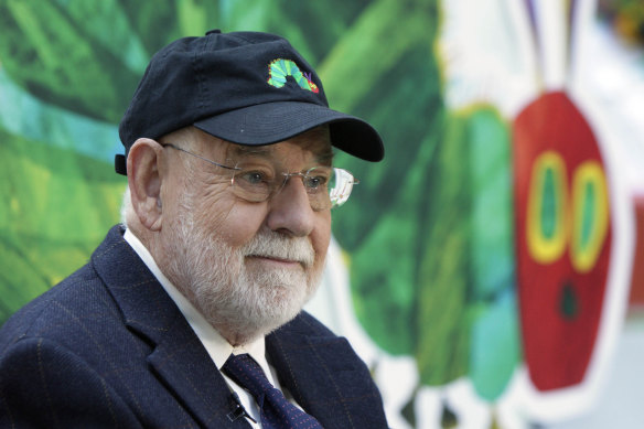 Children’s author Eric Carle, pictured in 2008, originally wrote about a hungry worm, but changed it to a caterpillar on his editor’s advice. 