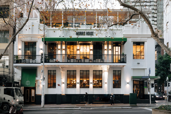 Morris House’s freshly painted light, bright facade is a contrast to the building’s formerly black exterior.