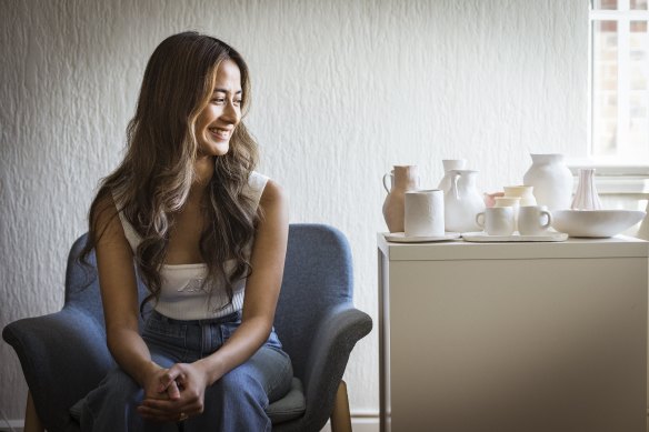 Sam Estrada with her home-made pottery. 