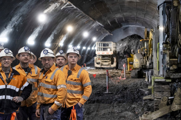 Workers in the Metro Tunnel on Thursday.