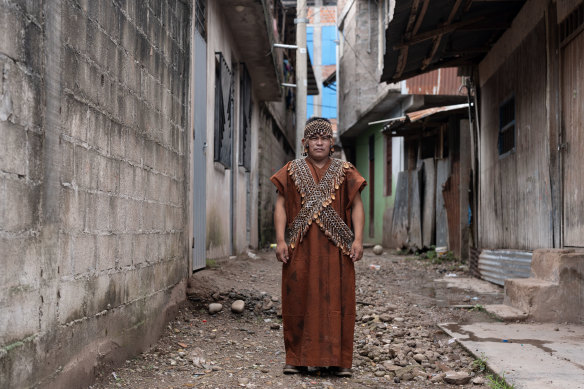 Herlin Odicio, 36, president of the Native Federation of Cacataibo Communities, in Aguaytía, Peru. 