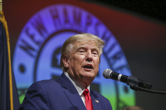 Donald Trump speaks during the New Hampshire Republican State Committee 2023 annual meeting.