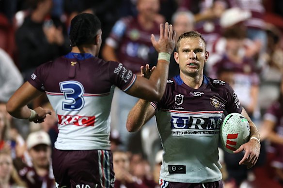 Sea Eagles star Tom Trbojevic (right).