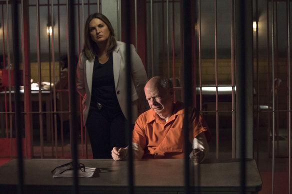 Mariska Hargitay (with Wallace Shawn) in Law & Order: Special Victims Unit: 25 years of accumulated trauma.