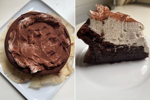 Helen Goh’s flourless chocolate crater cake.