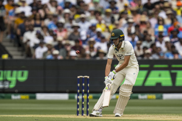 Sam Konstas plays a ramp shot against Jasprit Bumrah.
