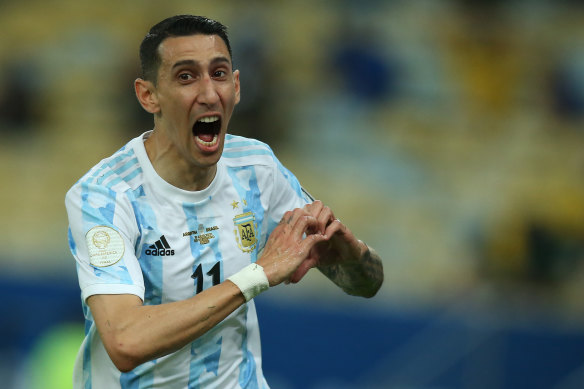 Angel Di Maria celebrates the first-half goal which proved decisive.