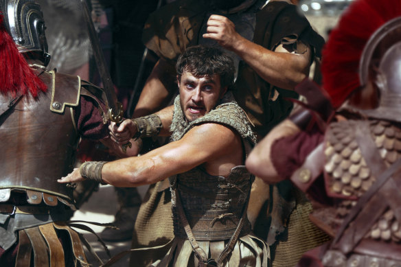 Paul Mescal as Lucius, son of Russell Crowe’s Maximus, in Gladiator II.