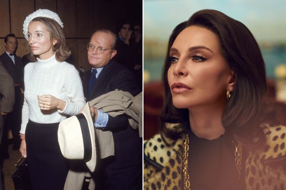 Truman Capote escorts Lee Radziwill to a reception at the Four Seasons in New York on November 5, 1969; Calista Flockhart as Radziwill in Feud.