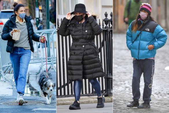From left: Helena Christensen, Rebel Wilson and Jared Leto sporting puffer jackets.
