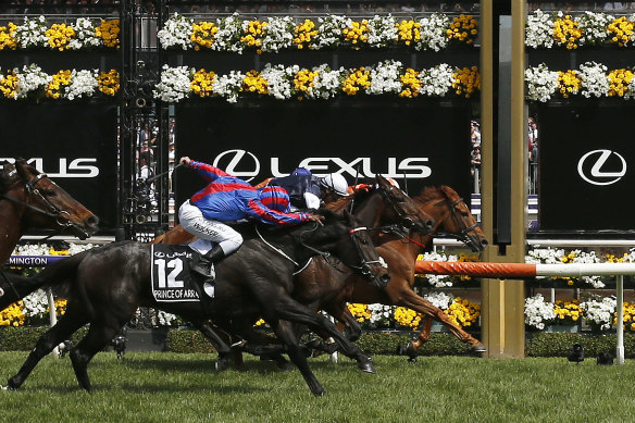 Vow And Declare puts his head out to win the Melbourne Cup last year. 