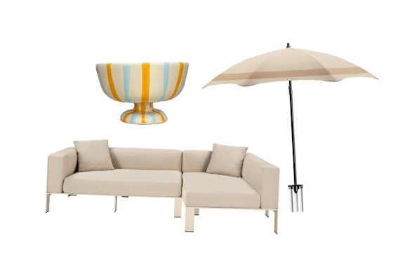 “Douglas” modular sofa; “Lido” dessert cup; Beach umbrella.  