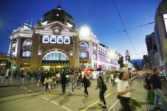 Flinders Street Station illuminated in white as a tribute to those who tragically lost their lives in the knife attack in Sydney.