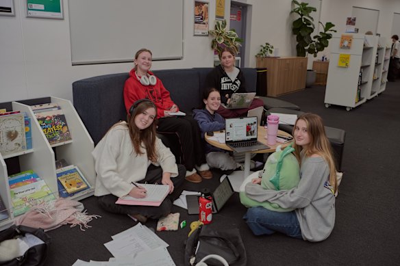 Students (from left) Isabelle Piesse, Tess Familton, Lila Lawrence, Georgie Young and Sienna Shelton.