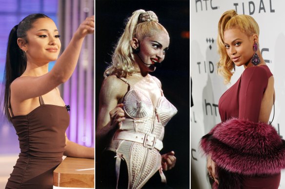 Power ponies (from left) ... Ariana Grande, Madonna and Beyonce.