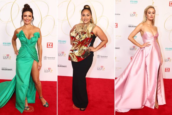 Ada Nicodemou in Velani; Jessica Mauboy in Mariam Seddiq, Simone Holtznagel in Mariam Seddiq at the Logies.