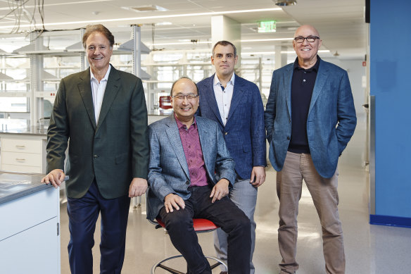 Stephen Pagliuca, the Boston Celtics owner, Keith Joung, one of Arena’s newest hires, Thomas Cahill, a Boston venture capitalist, and Stuart Schreiber, a longtime Harvard-affiliated researcher who quit to be Arena’s lead scientist, at Arena BioWorks.