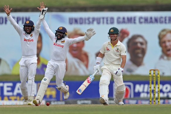 David Warner out cheaply in the second innings in Galle.