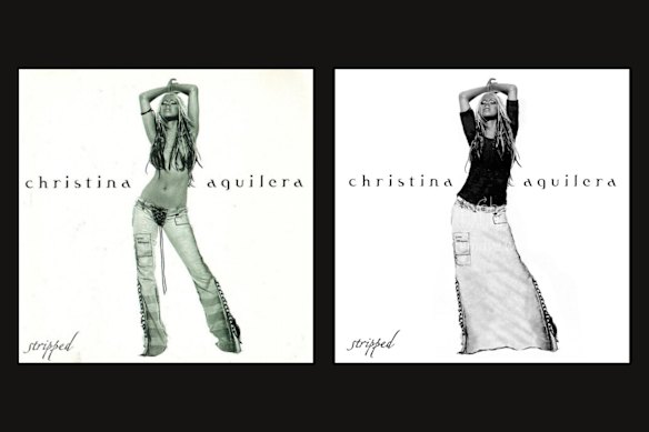 The international and Saudi Arabian covers of Christina Aguilera’s 2002 album Stripped. 