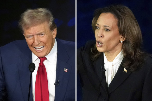 Republican presidential nominee former President Donald Trump, left, and Democratic presidential nominee Vice President Kamala Harris during an ABC News presidential debate.