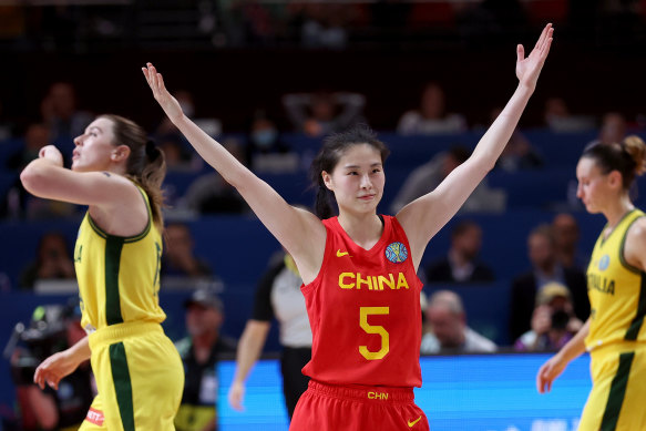 Siyu Wang of China celebrates.