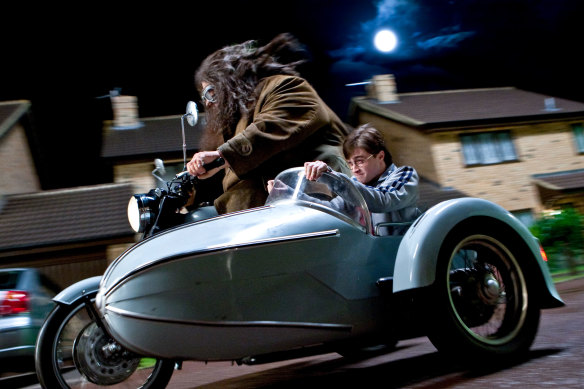 Robbie Coltrane, left, and Daniel Radcliffe are shown in a scene from  Harry Potter and the Deathly Hallows .
