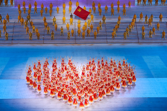 A performance celebrating the 100th anniversary of China’s Communist Party. 
