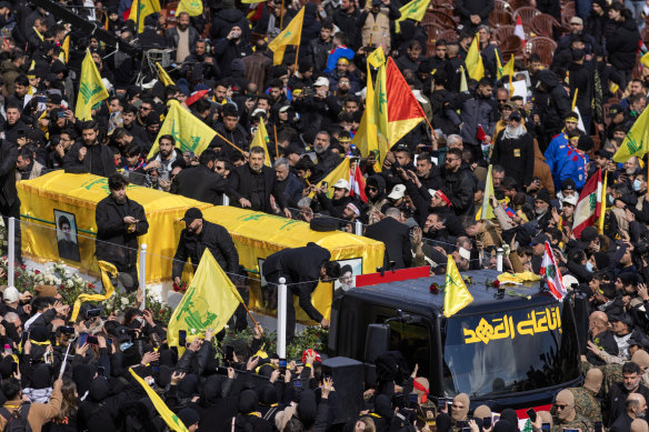 Hezbollah’s former leader, Hassan Nasrallah, shared the funeral with his cousin and successor, Hashem Safieddine.