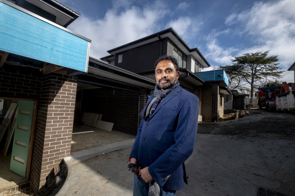 Platinum Developer managing director Ghan Bavadiya in front of one of his construction projects, in Mooroolbark.