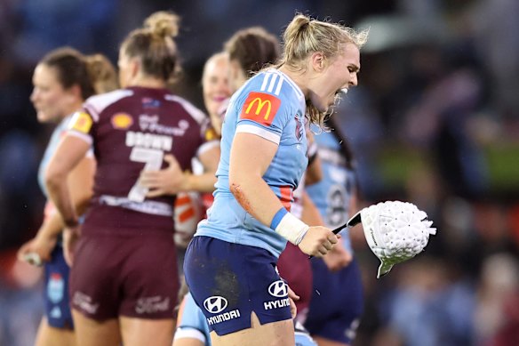 Jesse Southwell reacts as Queensland upset NSW in 2025 in Newcastle.