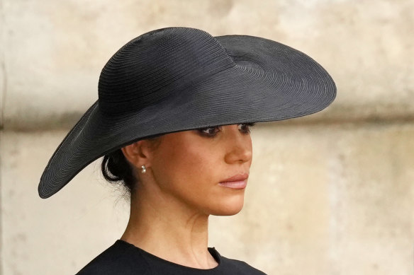 Meghan, Duchess of Sussex is seen at Westminster Abbey during The State Funeral of Queen Elizabeth II.