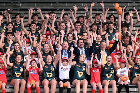 The scenes at North Hobart Oval for the announcement of the Apple Isle’s own AFL club.