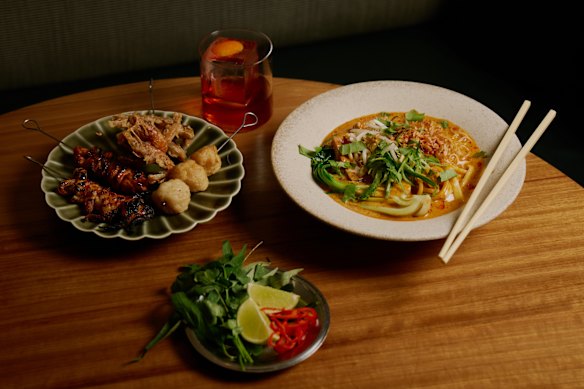 Etta’s coconut-curry laksa with lok-lok (skewers for dipping) on the side.