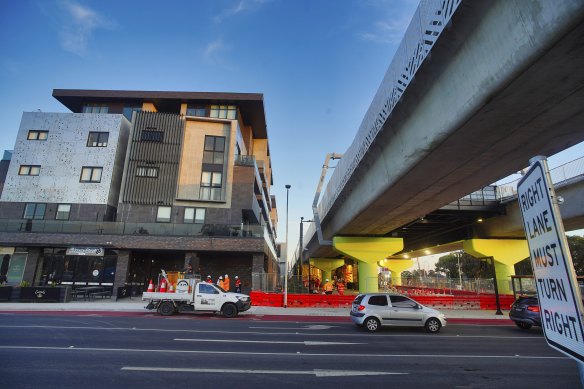 The level crossing removal works on Keon Parade have resulted in a station being moved to within metres of apartments.