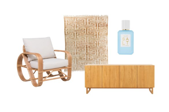 “Sanur” chair; Lazarus Beni M’rirt” rug; “Salt” EDP; “Graze” sideboard