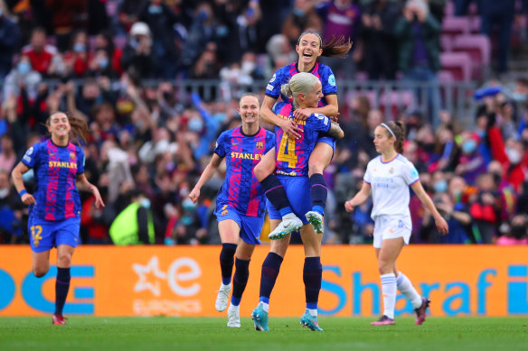 Barca celebrate a goal.