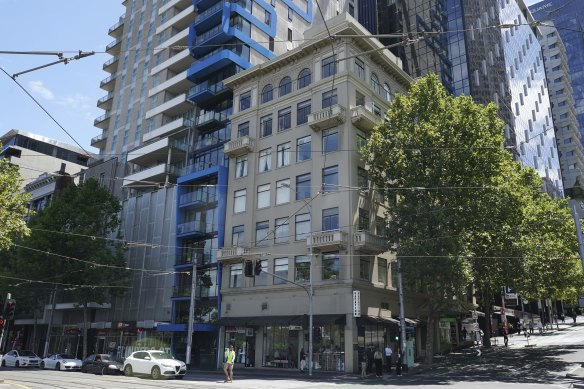 1 Exhibition Street, the first former office building converted to apartments in the 1990s under Postcode 3000.