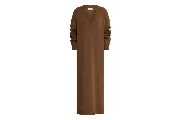 This floor-skimming cashmere maxi dress is suitable as evening wear or for loafing on the couch.