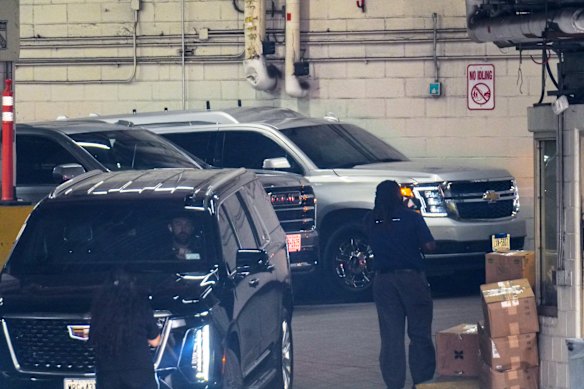 A truck believed to be transporting singer Taylor Swift is seen at Madison Square Garden ahead of a reported wedding between Swift and National Football League player Travis Kelce.