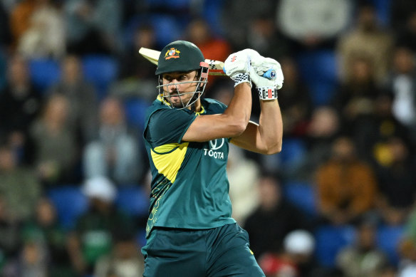  Marcus Stoinis of Australia bats during game three of the Men’s T20 International match series between Australia and Pakistan.