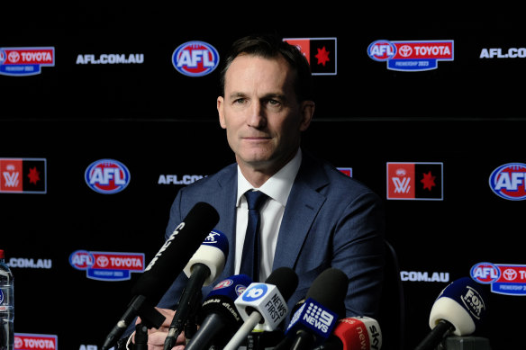 The AFL’s new chief executive, Andrew Dillon, during a press conference in Melbourne on Monday.