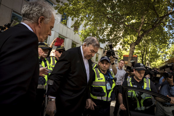 Cardinal Pell leaves the County Court in Melbourne after he was found guilty in December 2018 of sexually assaulting two boys.