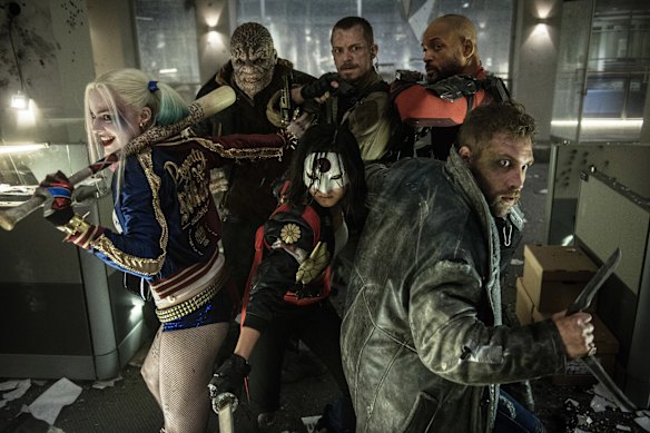 Courtney, front right, with Margot Robbie and friends in Suicide Squad.